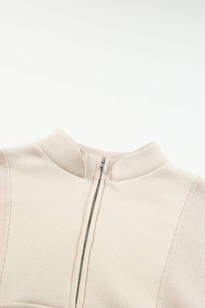 Half Zip Stand Collar Exposed Seam Sweatshirt - Tops/Sweatshirts & Hoodies