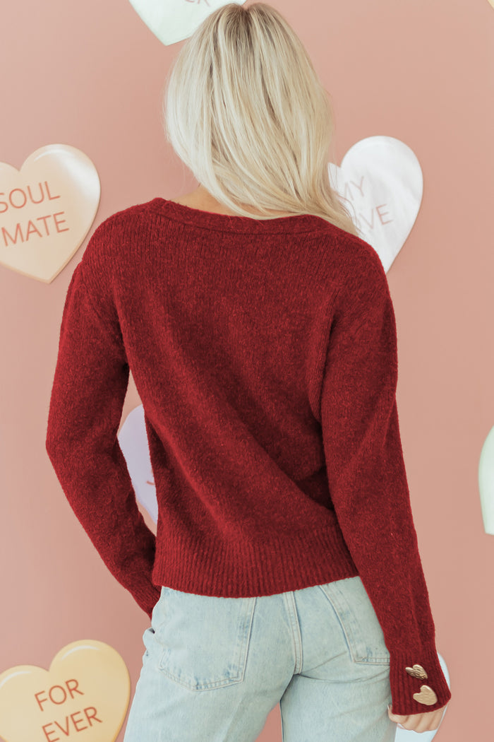Heart Metal Button V-Neck Cardigan - Sweaters & Cardigans/Cardigans