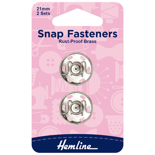 Hemline Snap Fasteners: Sew-on: Nickel: 21mm: Pack of 2 - Snaps