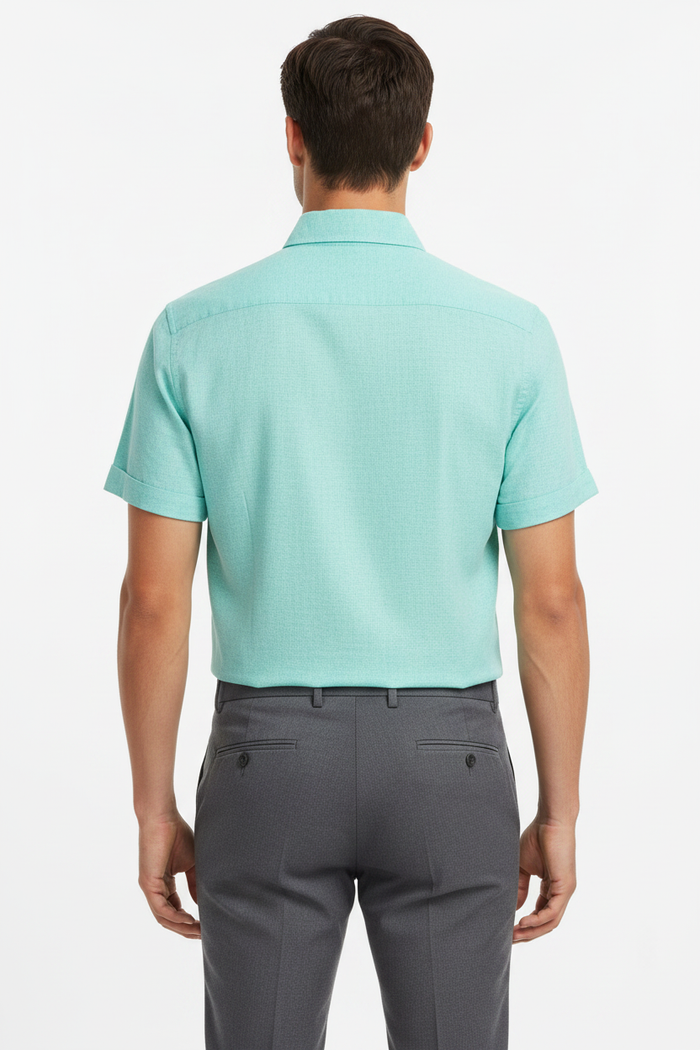 Wam Denim Quarn Turquoise Short Sleeve Shirt – back view on model