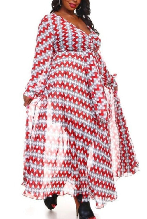 Hi Curvy Plus Size Women Multi Print Wrap Maxi Dress Made In USA