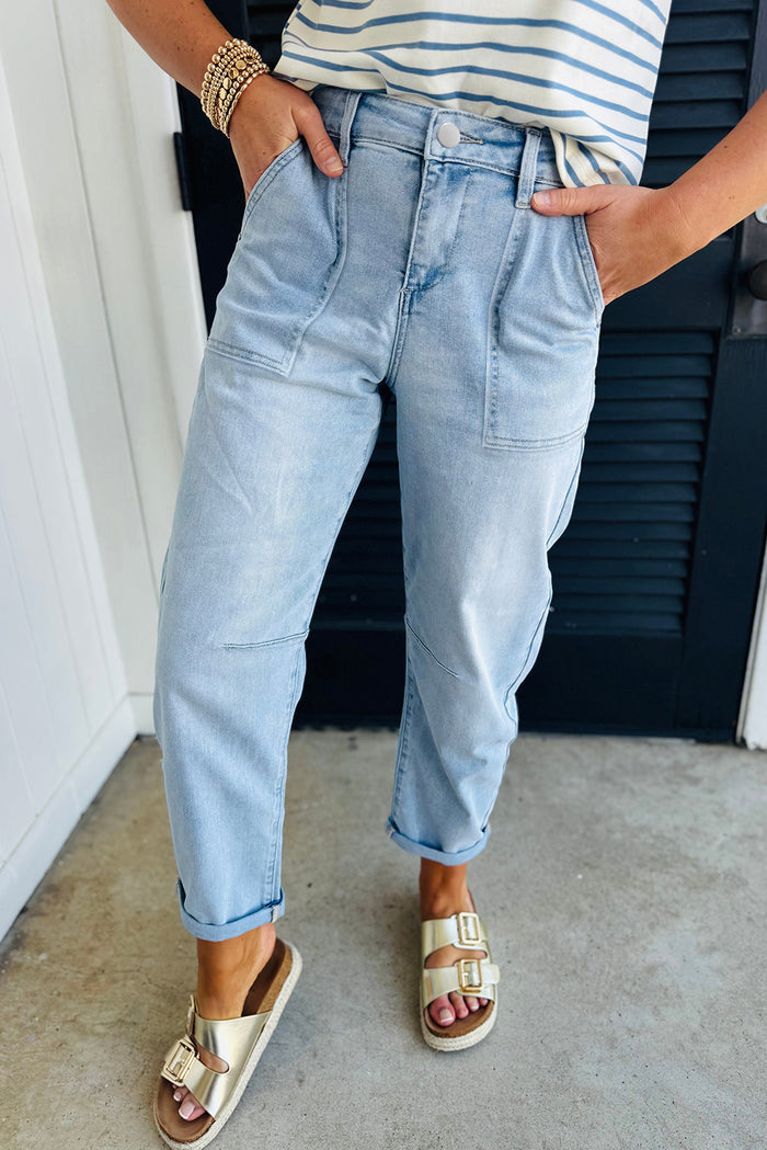 High Rise Relaxed Patch Pocket Jeans - Blue / 10 - Bottoms/Jeans