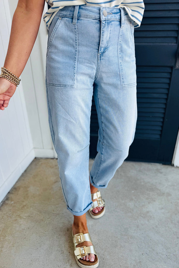 High Rise Relaxed Patch Pocket Jeans - Bottoms/Jeans