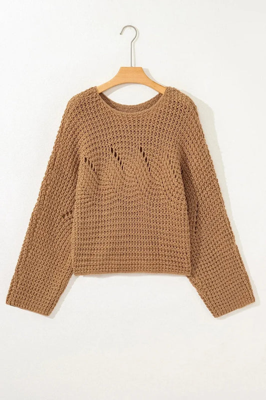 Hollowed Detail Wide Sleeve Baggy Sweater - Sweaters & Cardigans/Sweaters