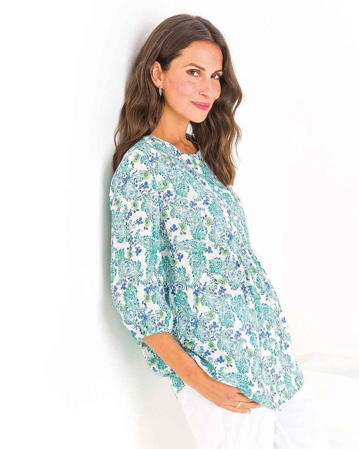 Hope Patterned Viscose 3/4 Sleeve Tunic Blouse - James Meade