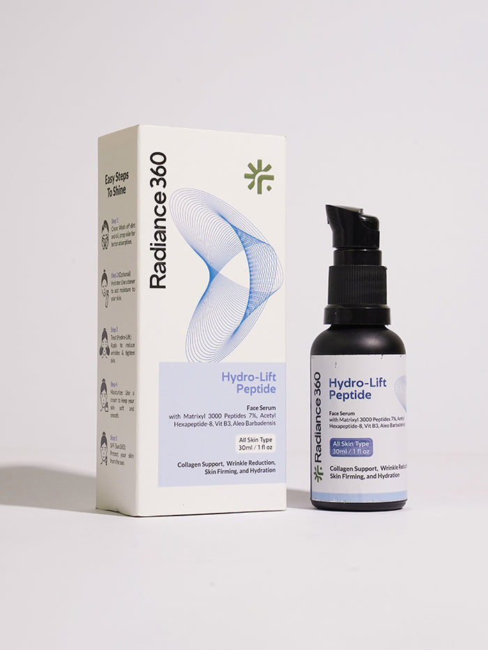Radiance 360 Hydro-Lift Peptide serum bottle and packaging on a white background