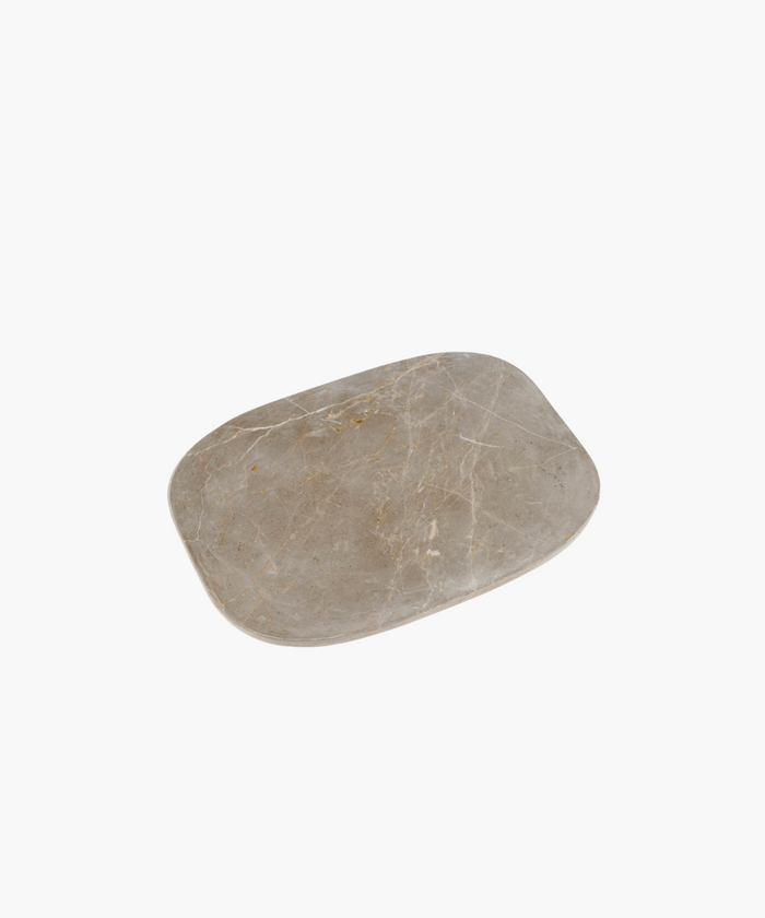 A rectangular beige marble tray with natural pattern variations. | SW Home