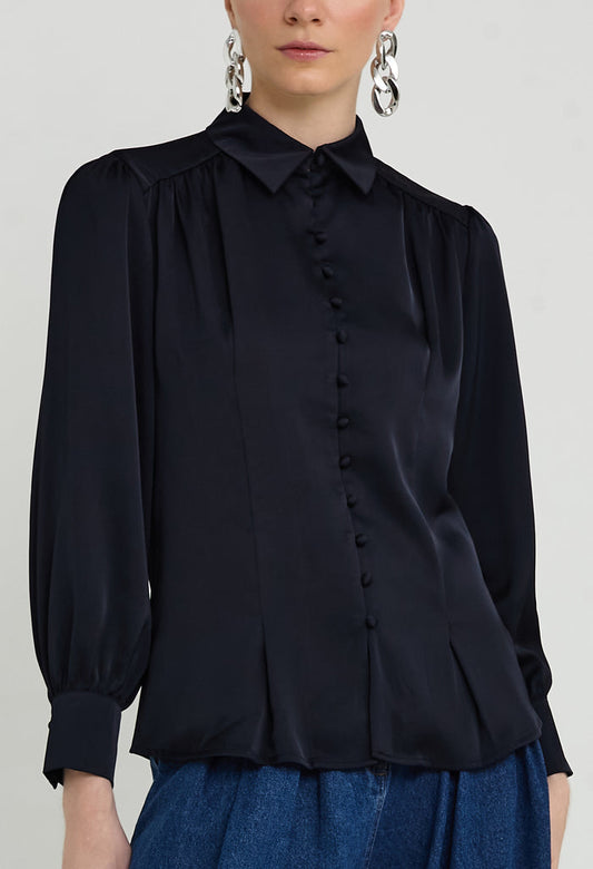 Inverted Pleat Tuxedo Blouse