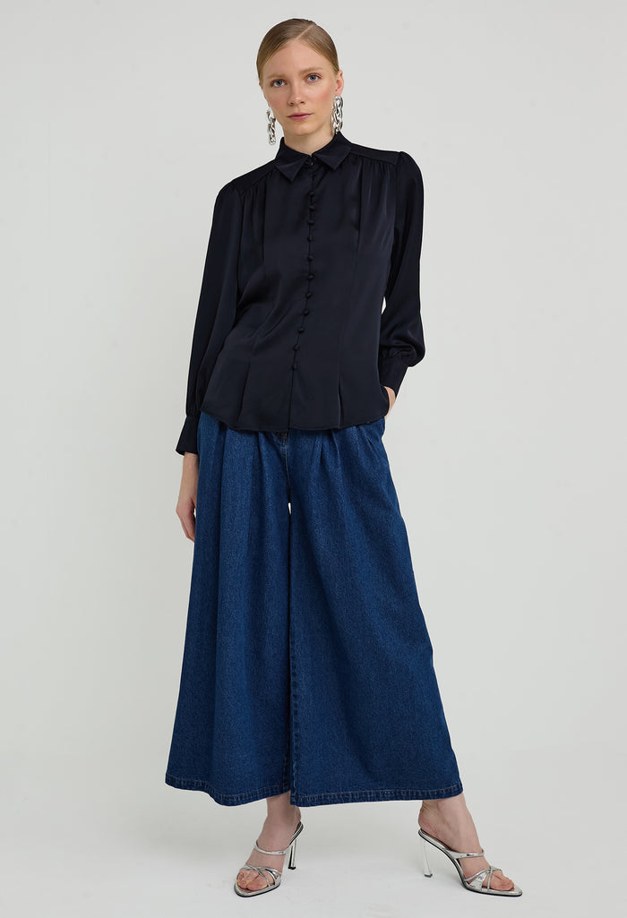 Inverted Pleat Tuxedo Blouse