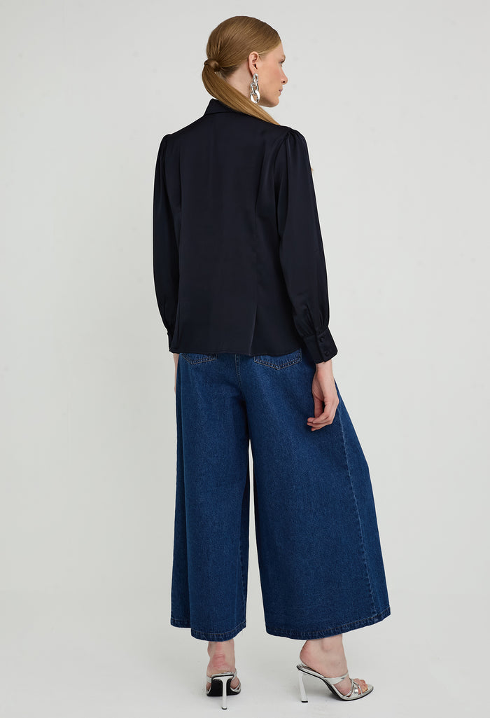 Inverted Pleat Tuxedo Blouse