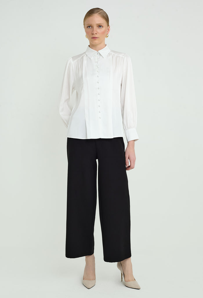 Inverted Pleat Tuxedo Blouse