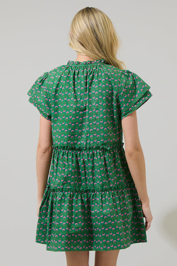 Isha Floral Empire Tiered Mini Dress