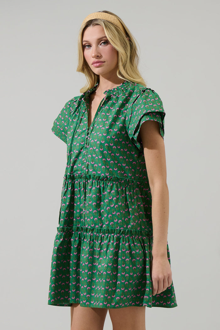 Isha Floral Empire Tiered Mini Dress
