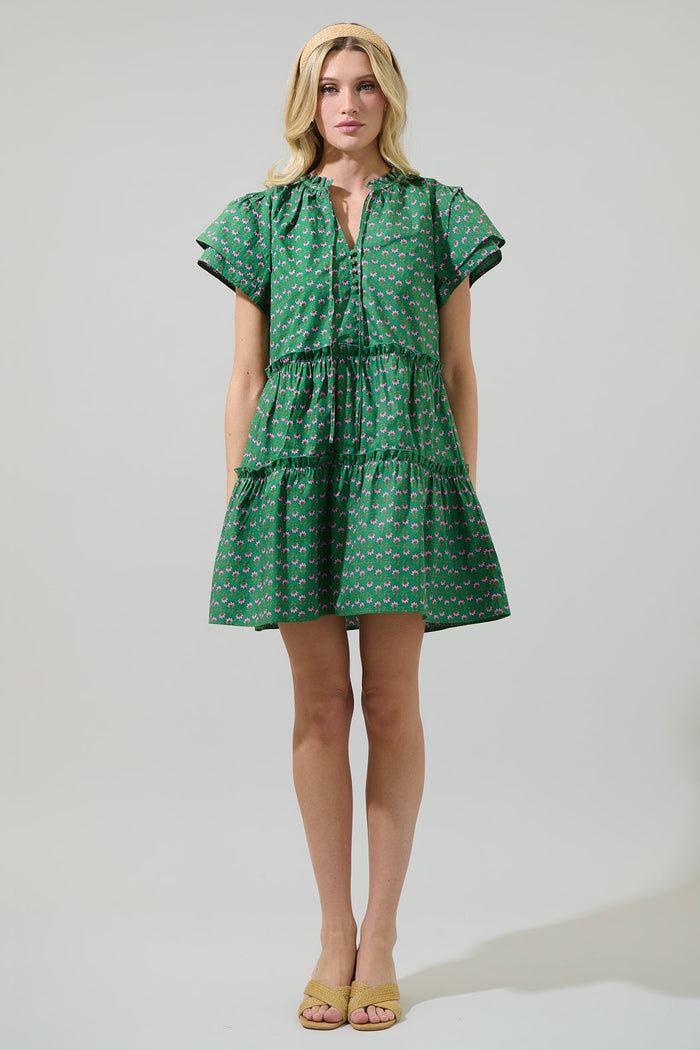 Isha Floral Empire Tiered Mini Dress