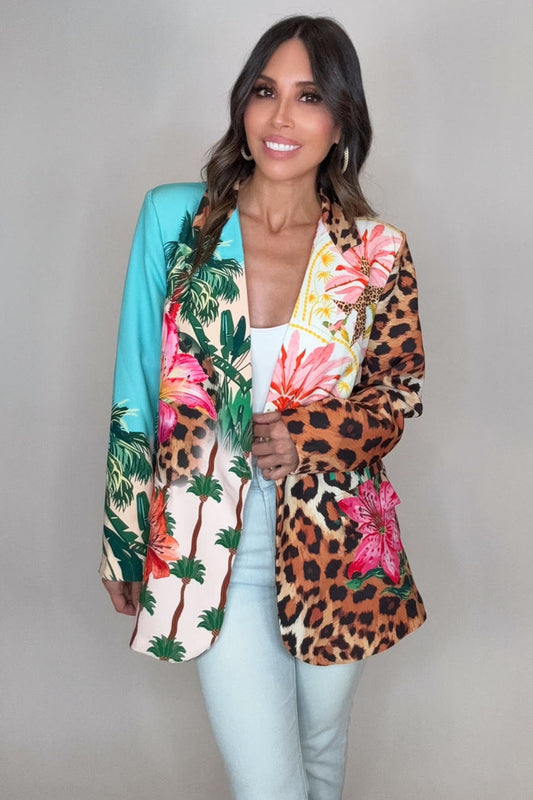 Style the Italian Multi Floral Leopard Print Blazer exclusively at Born To Glam
