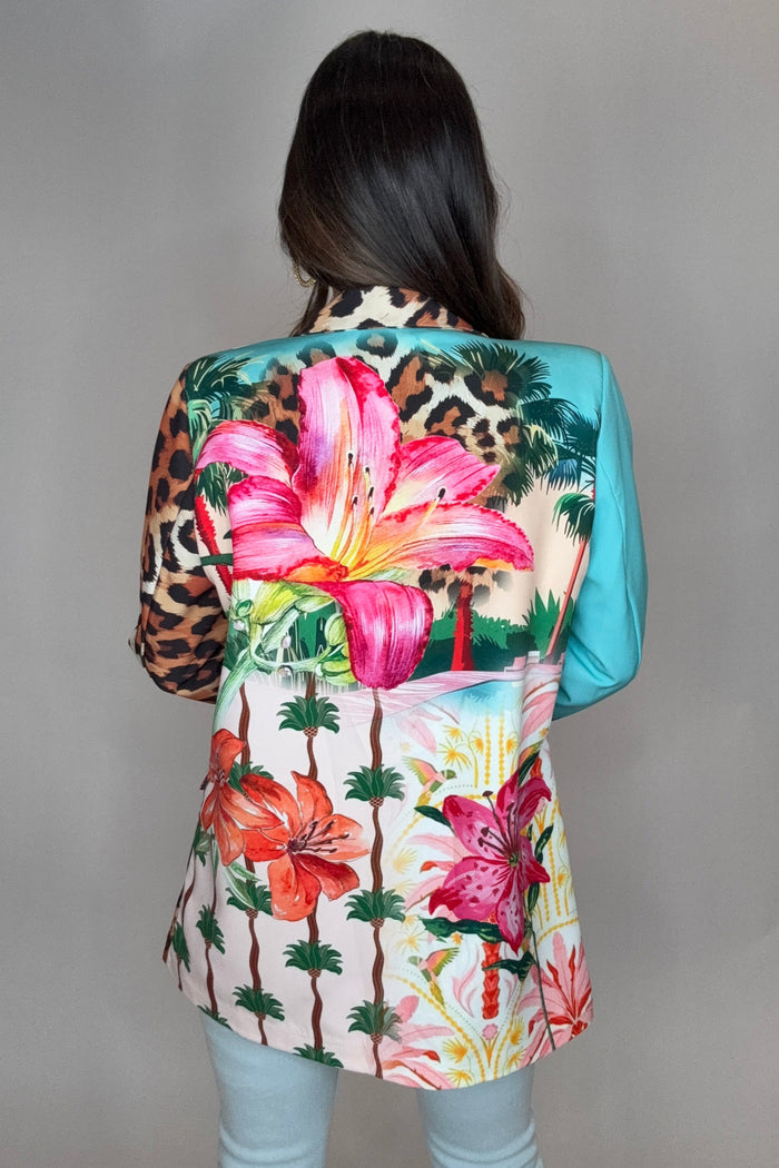 Style the Italian Multi Floral Leopard Print Blazer exclusively at Born To Glam
