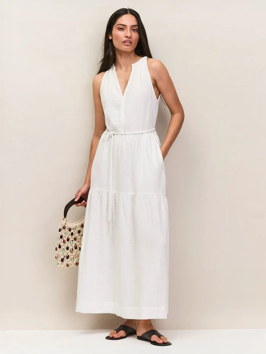 Ivory Cheesecloth Rope Belt Dress Resort