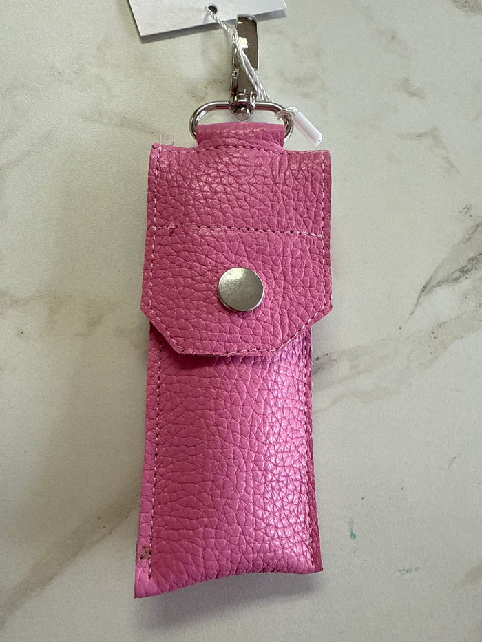 Jazzy Bean Leather Lipstick Holder – Blush Pink with Silver Clip (4”) - Accessories