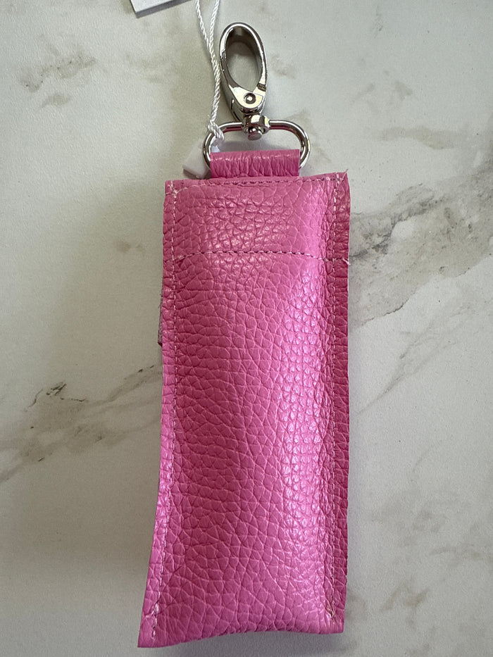 Jazzy Bean Leather Lipstick Holder – Blush Pink with Silver Clip (4”) - Accessories