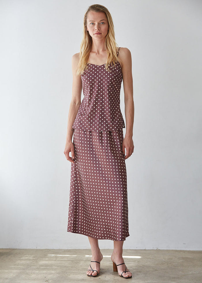 Jenny Polka Dot Midi Skirt - Chocolate