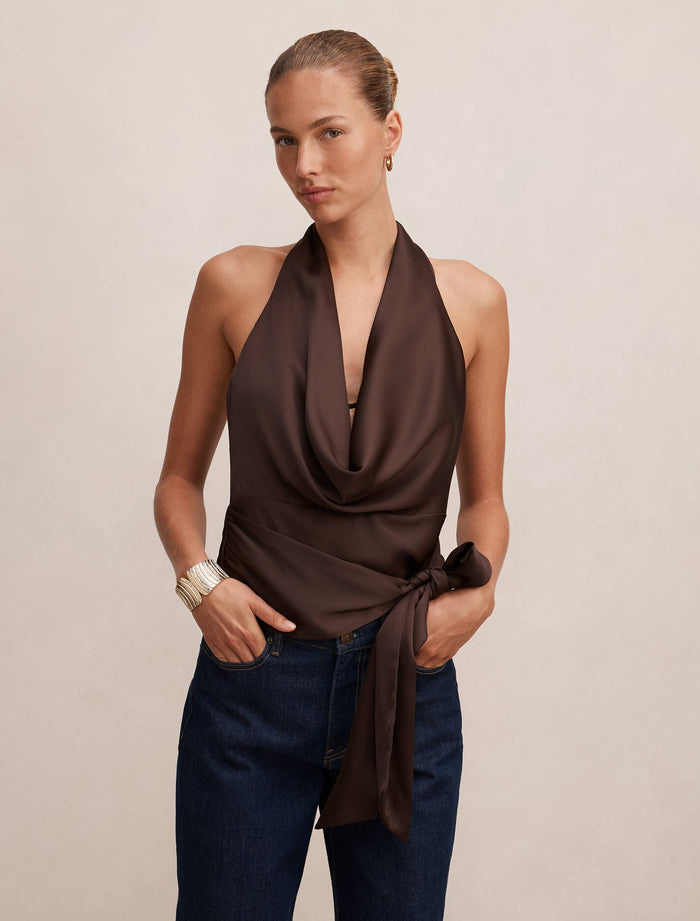 Jordyn Cowl Halter Tie Top Freckle Forever New