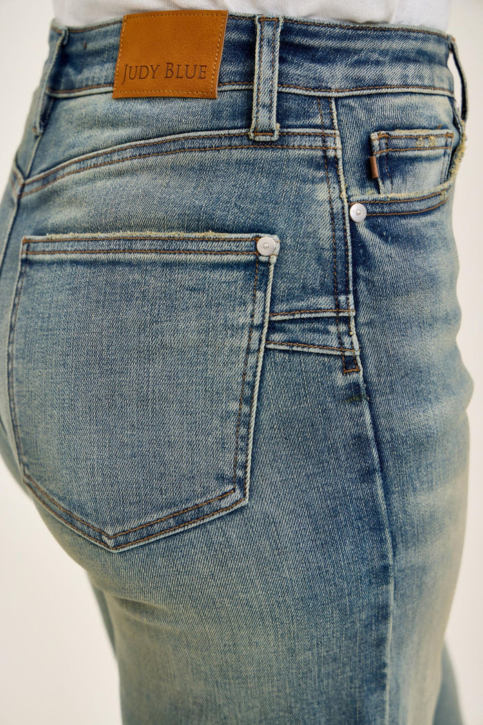 Judy Blue High Waist Marian Culotte with Side Shaping Seam Jeans Medium Warm Tinted Indigo