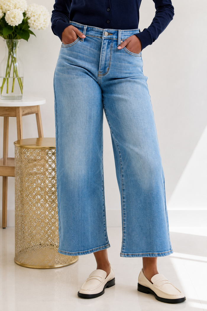 Judy Blue Mid Rise Claudia Wide Leg Ankle Jeans