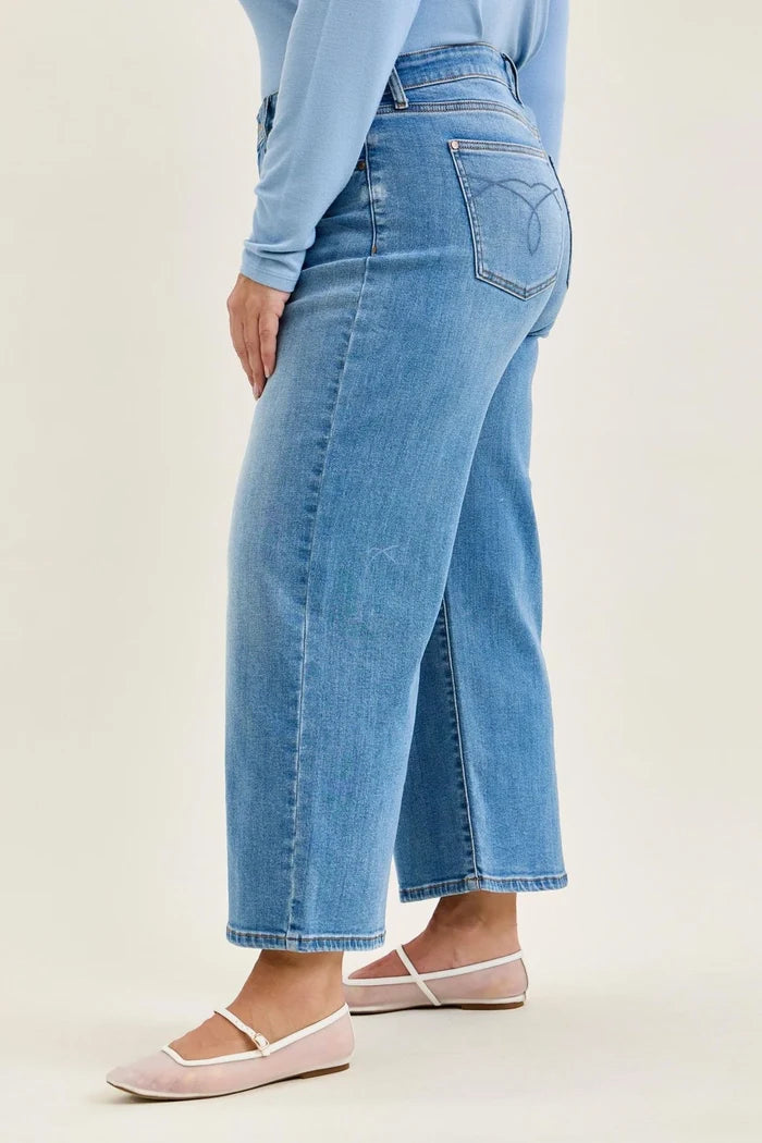 Judy Blue Mid Rise Claudia Wide Leg Ankle Jeans