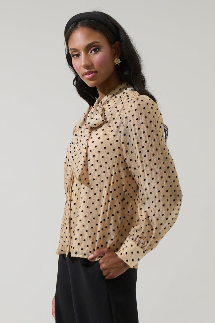 Junira Polka Dot Nolani Button Down Blouse