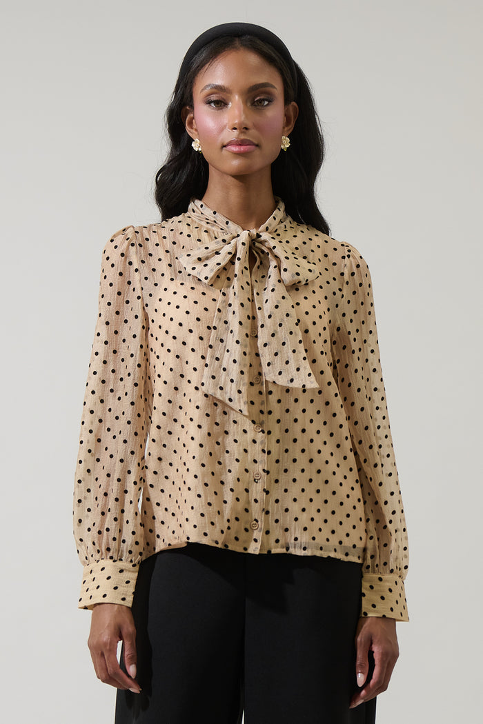 Junira Polka Dot Nolani Button Down Blouse