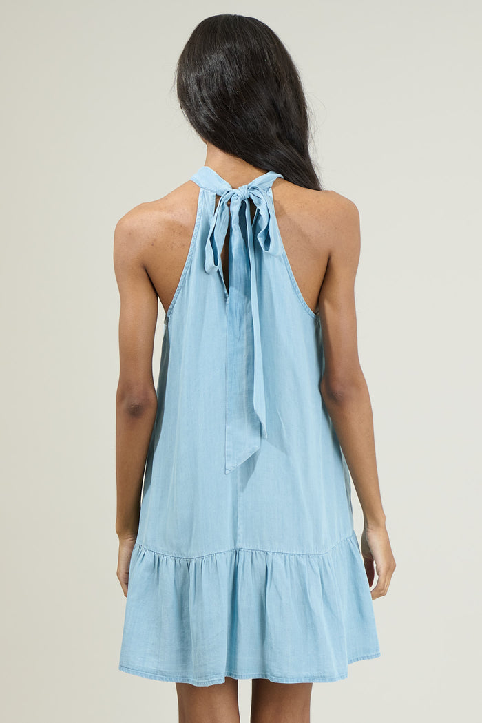 Laly Chambray Mini Ruffle Dress