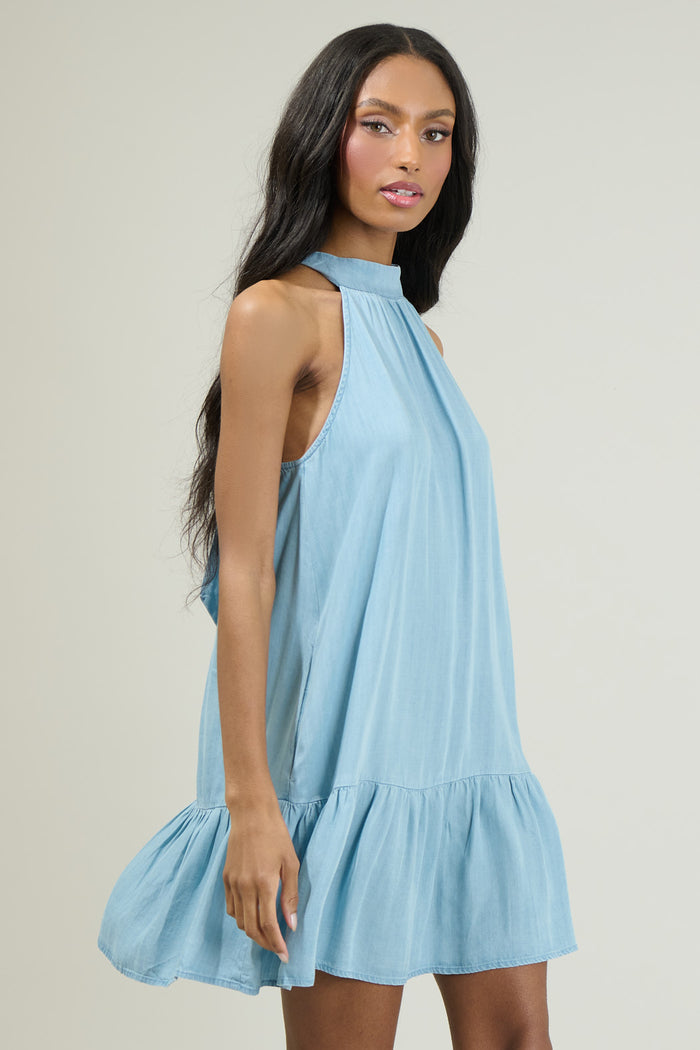 Laly Chambray Mini Ruffle Dress