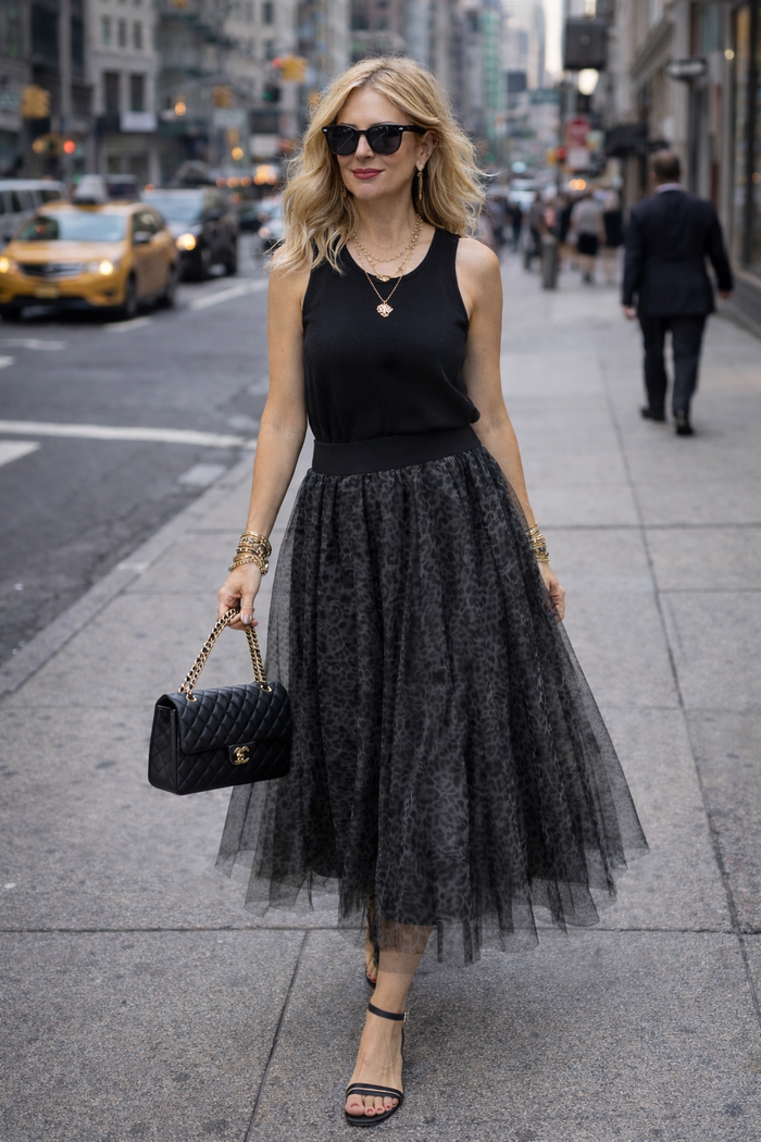 Lareena Leopard Tulle Skirt Grey