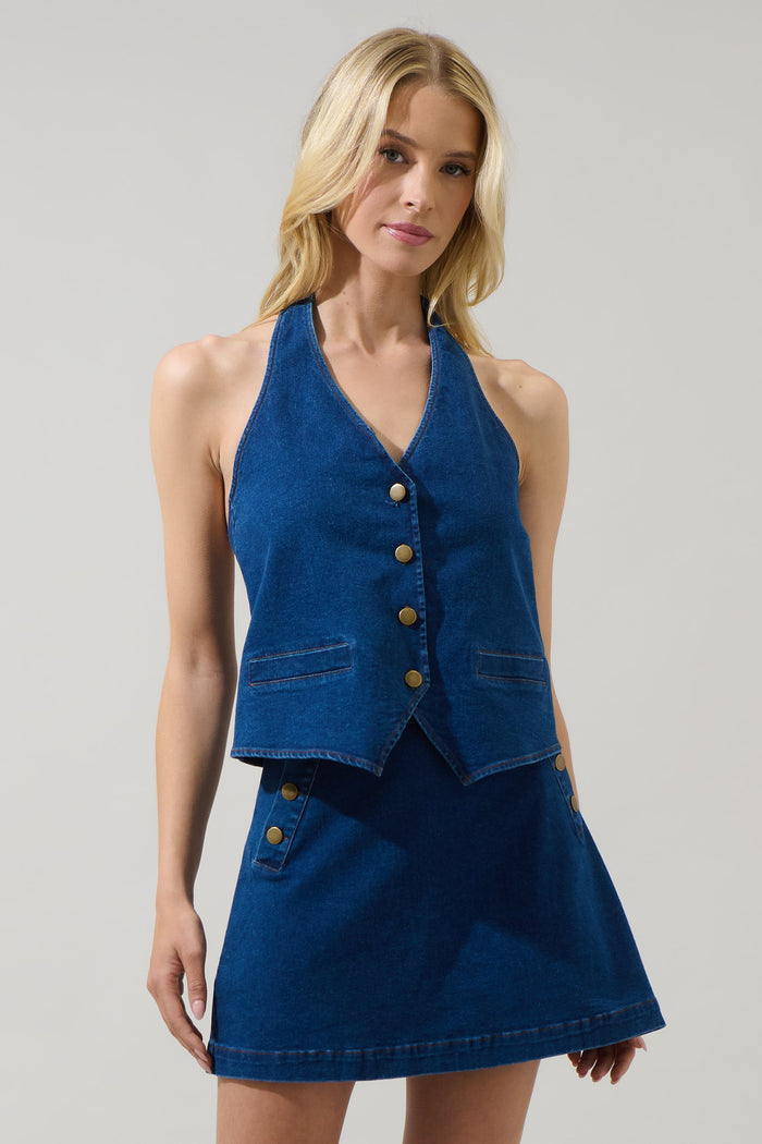 Lavinia Denim Halter Neck Top