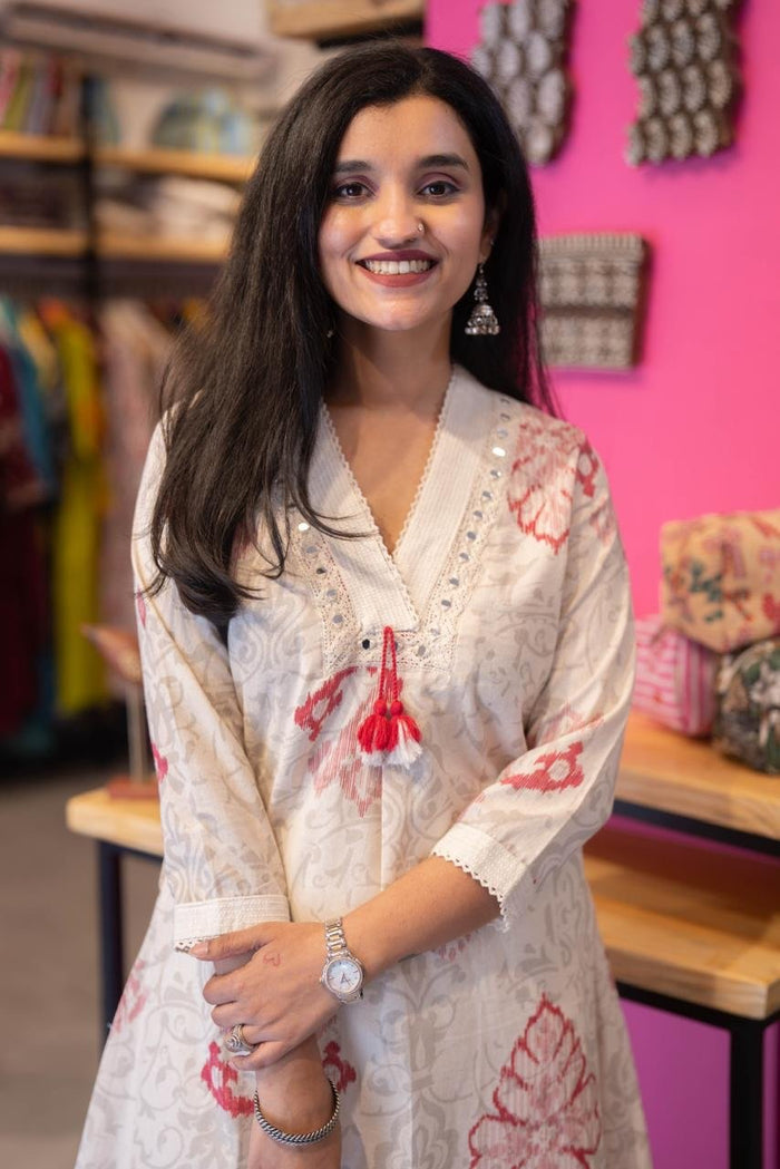 Leena Ikkat Slub Cotton Set- Red