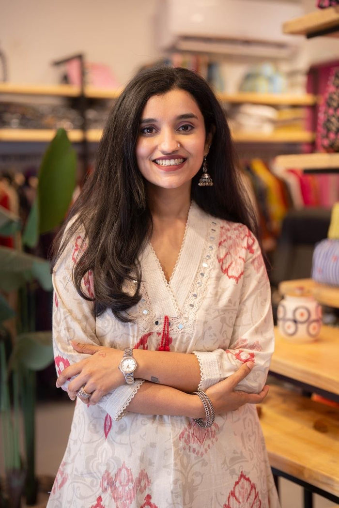 Leena Ikkat Slub Cotton Set- Red