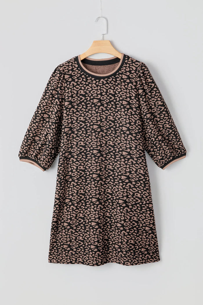 Leopard Print Bubble Sleeve Shift Mini Dress - Dresses/Mini Dresses