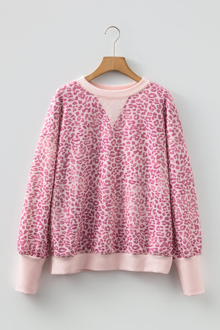 Leopard Print Crew Neck Sweatshirt - Tops/Sweatshirts & Hoodies