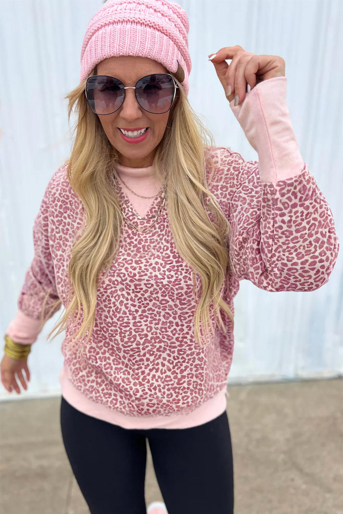 Leopard Print Crew Neck Sweatshirt - Tops/Sweatshirts & Hoodies