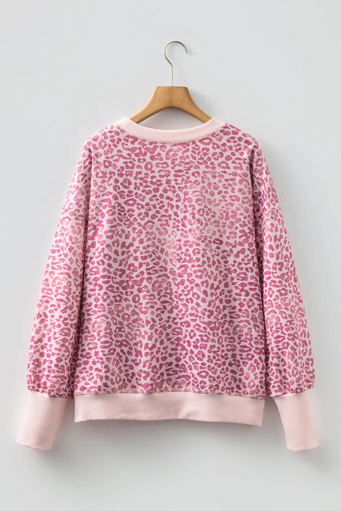 Leopard Print Crew Neck Sweatshirt - Tops/Sweatshirts & Hoodies