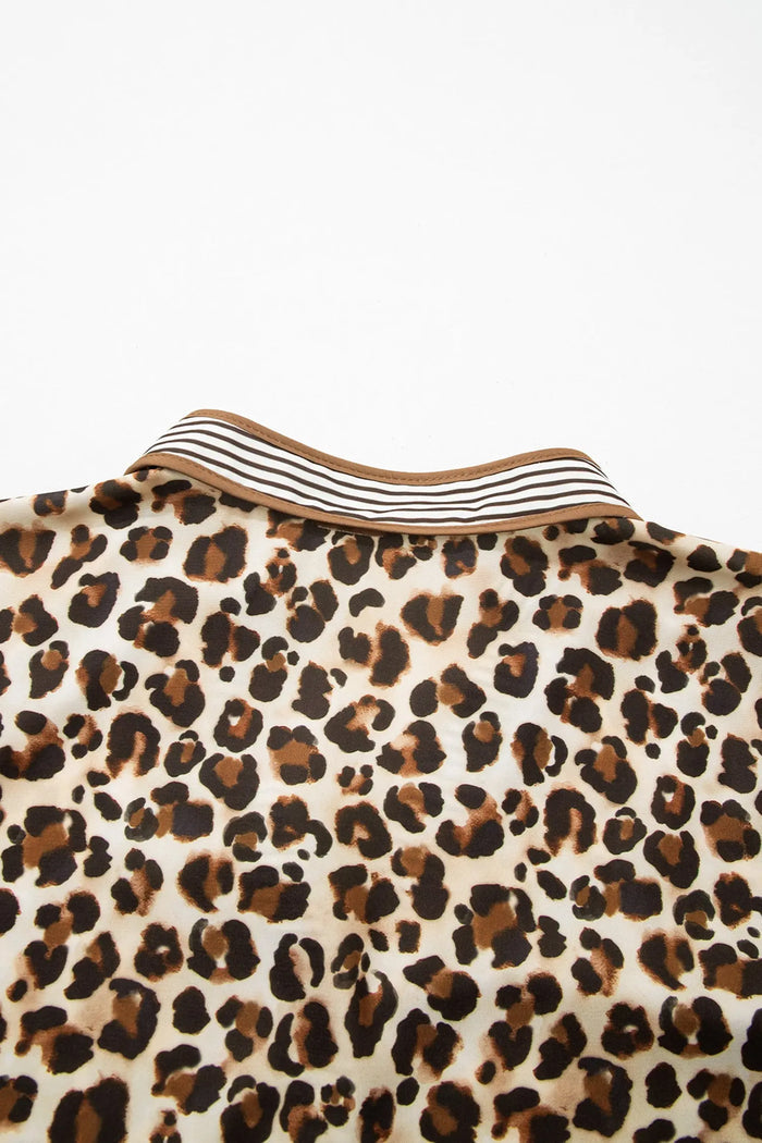 Leopard Print Striped Patchwork 3/4 Sleeve Loose Mini Dress - Dresses/Mini Dresses