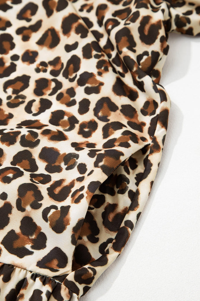 Leopard Print Striped Patchwork 3/4 Sleeve Loose Mini Dress - Dresses/Mini Dresses