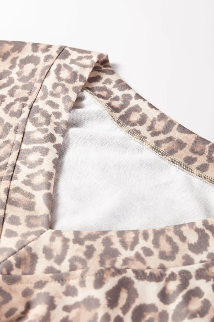 Leopard Print V-Neck Pullover Mini Skirt Co-ord Set - Two Piece Sets/Two Dresses