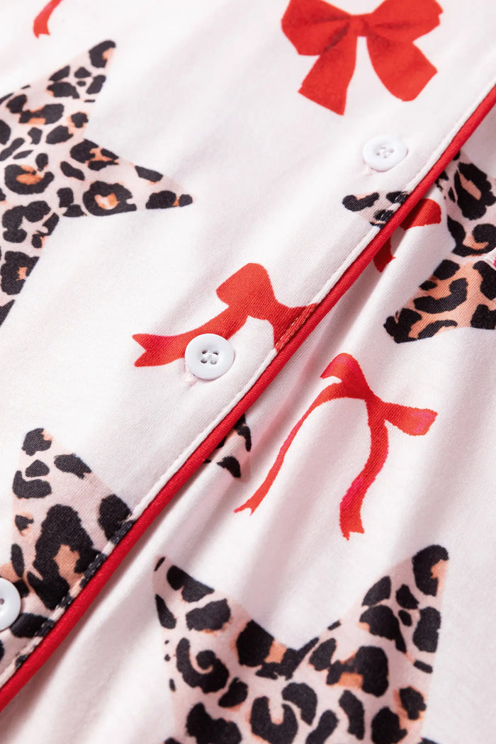 Leopard Star Bow Print Contrast Trim Short Pyjama Set - Loungewear & Sleepwear/Pyjama Shorts