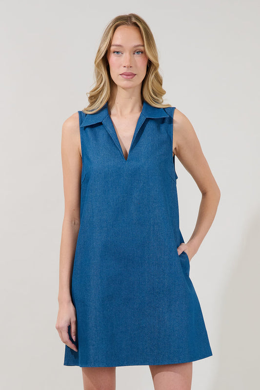 Lexya Collared Shift Mini Dress Chambray