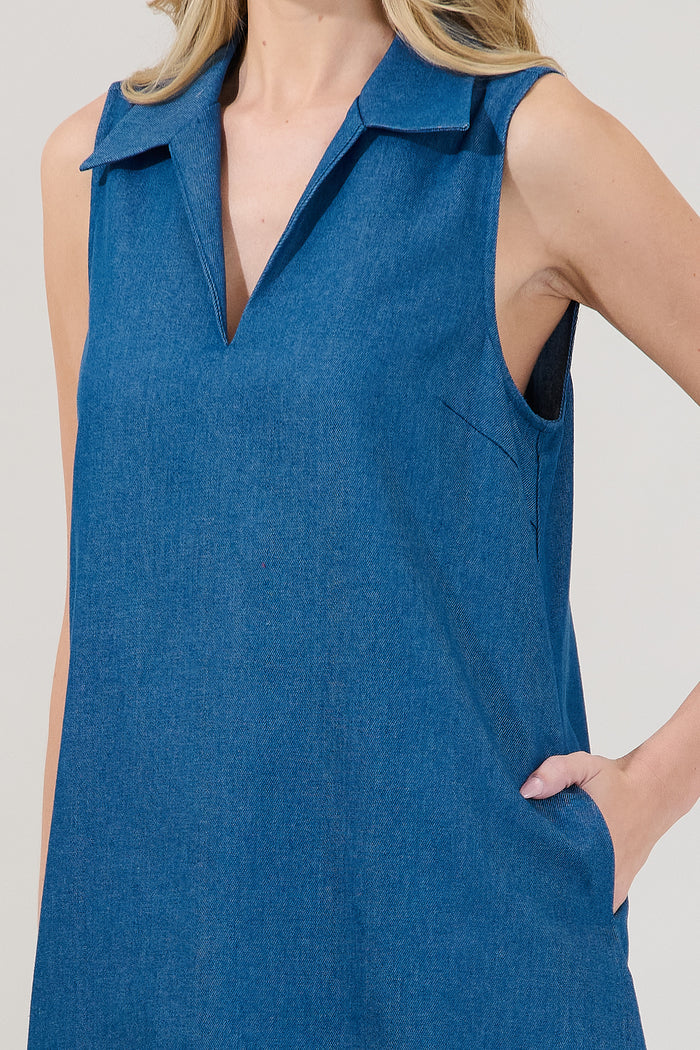 Lexya Collared Shift Mini Dress Chambray