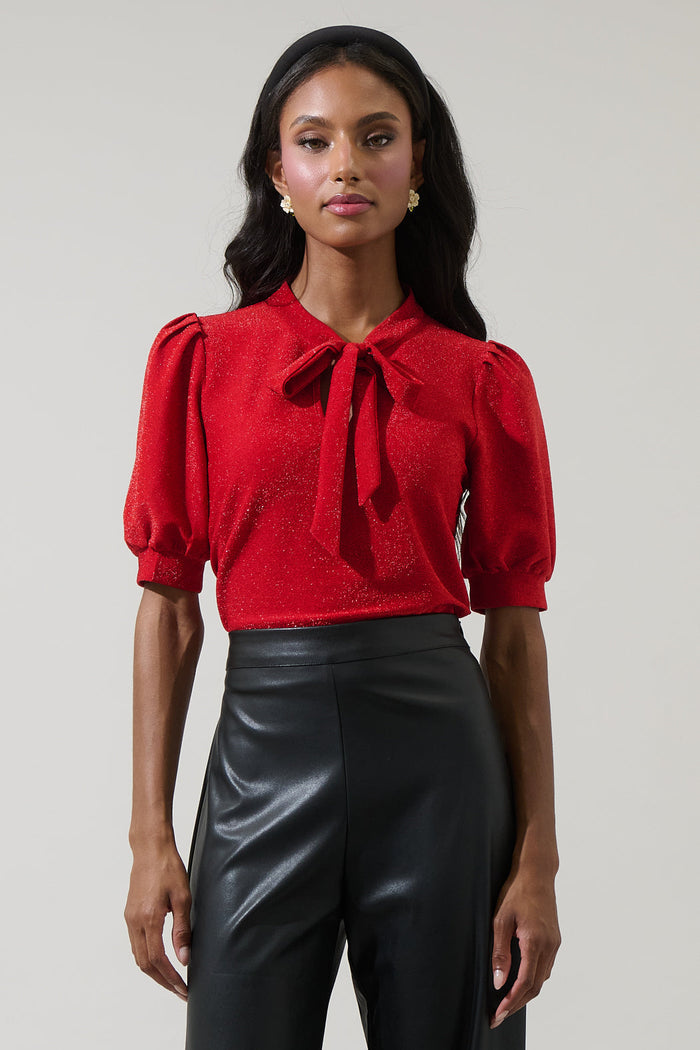 Lisette Shimmer Bow Tie Top