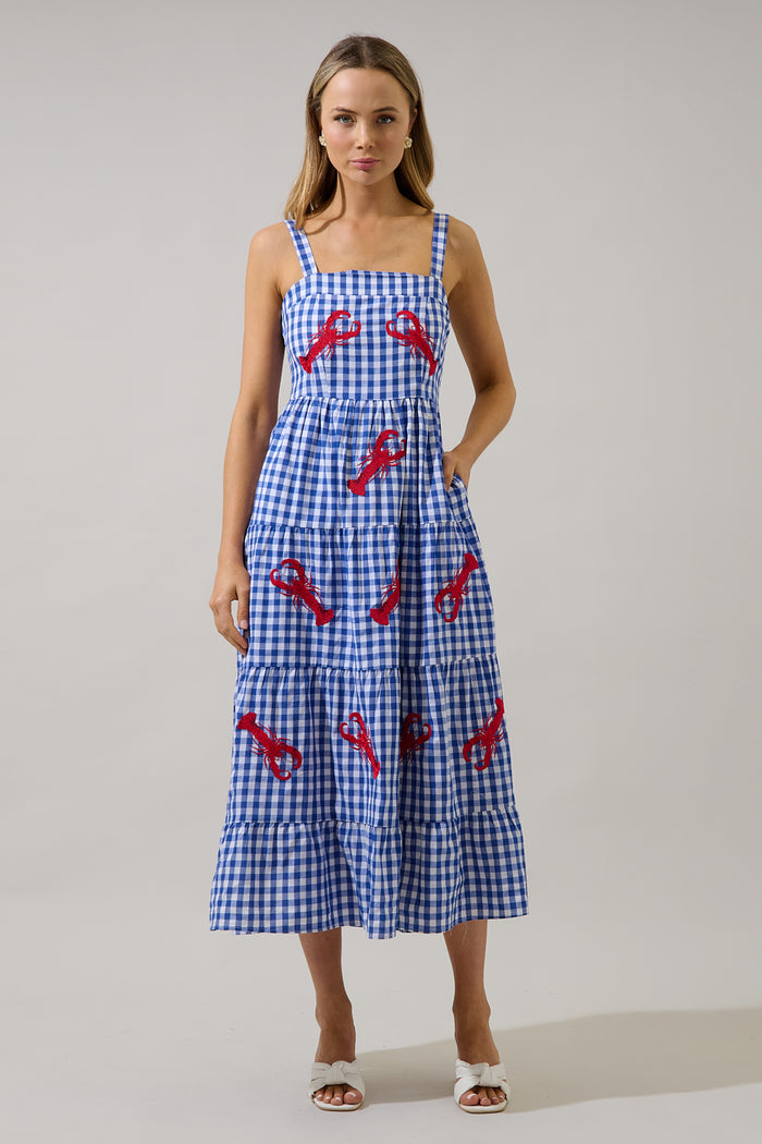 Lobster Embroidered Tiered Midi Dress