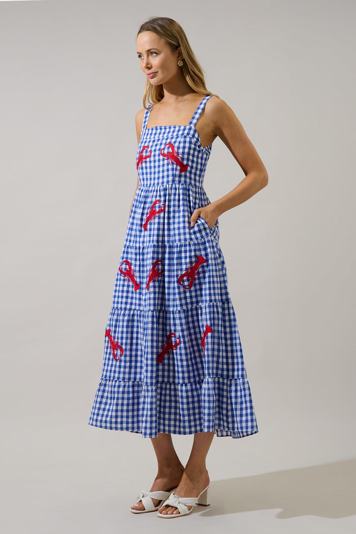 Lobster Embroidered Tiered Midi Dress