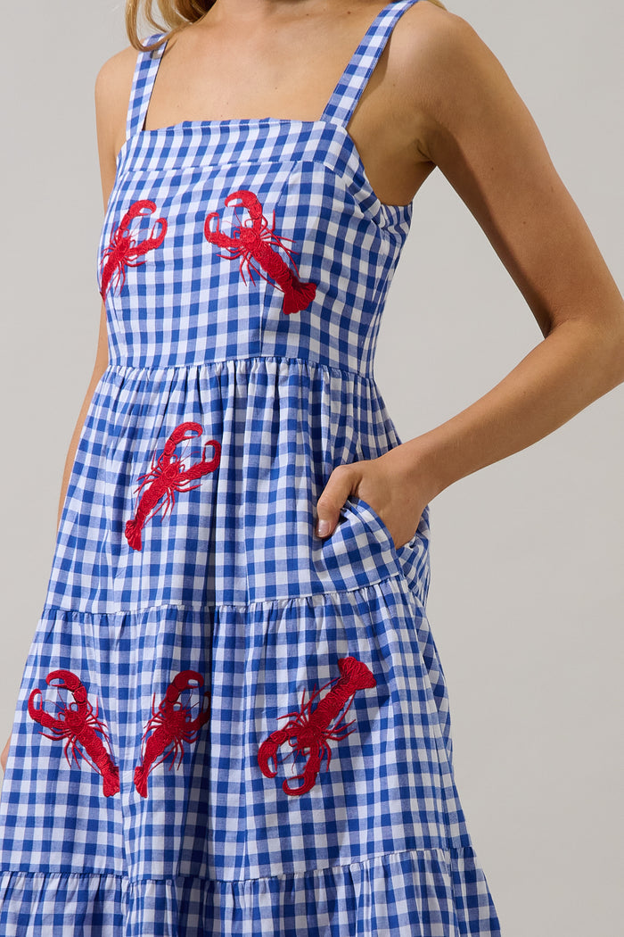 Lobster Embroidered Tiered Midi Dress
